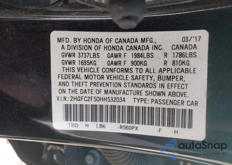 2017 Honda Civic Lx z USA, uszkodzony, nr VIN 2HGFC2F50HH532034